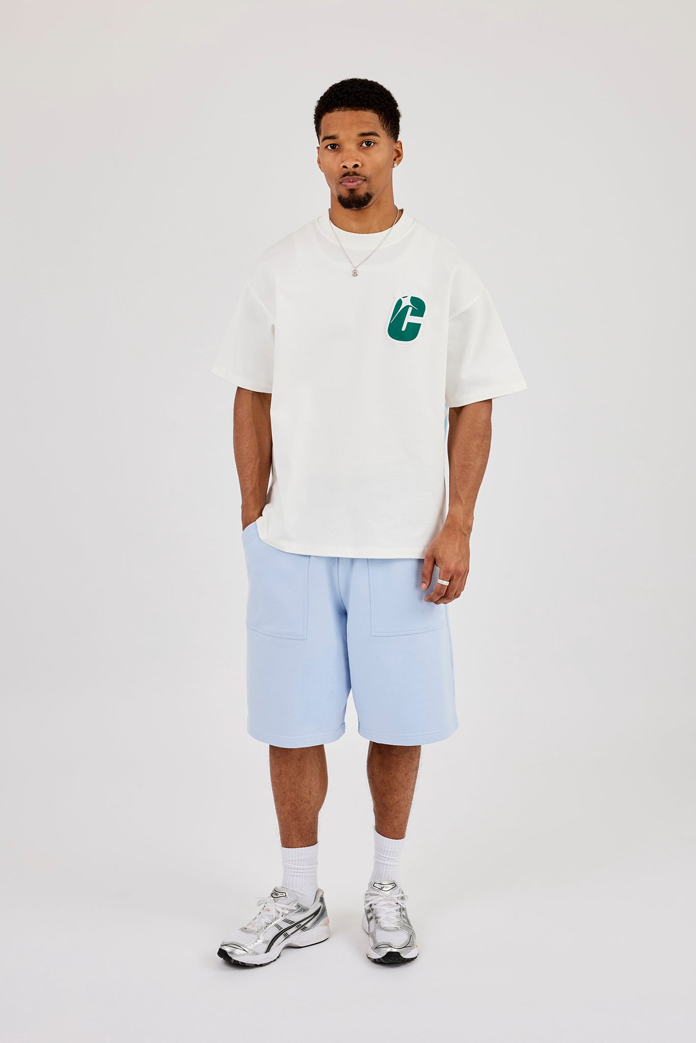 Jersey Jort With Pocket Detail - Light Blue